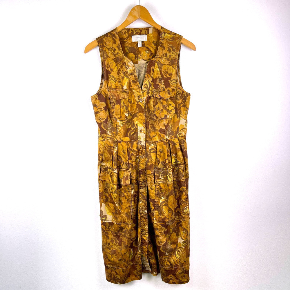 Moulinette Soeurs Brown Yellow Rose Brassica Dress Fit Flare Women's Size 8